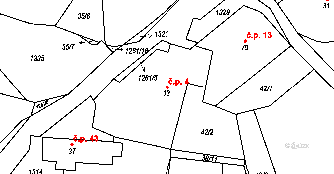 Soběsuky 4, Neurazy na parcele st. 13 v KÚ Soběsuky u Nepomuka, Katastrální mapa