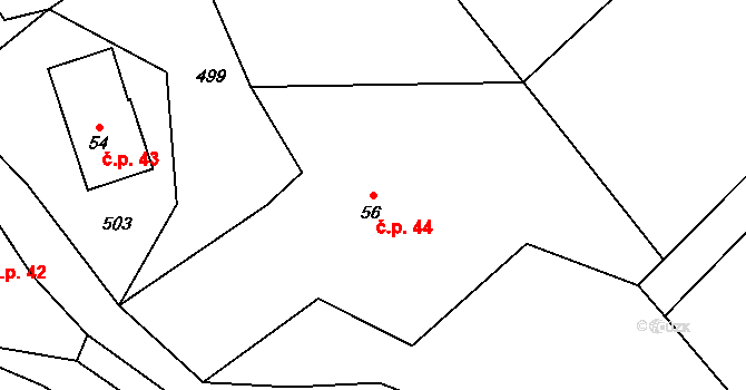 Rajnochovice 44 na parcele st. 56 v KÚ Rajnochovice, Katastrální mapa