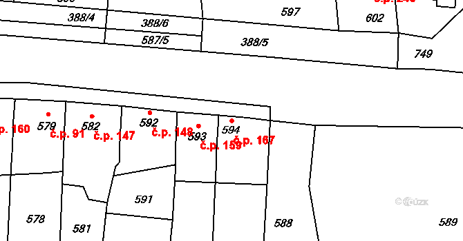 Přerov XII-Žeravice 167, Přerov na parcele st. 594 v KÚ Žeravice, Katastrální mapa