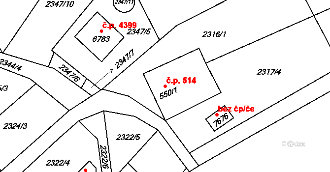 Zlín 514 na parcele st. 550/1 v KÚ Zlín, Katastrální mapa