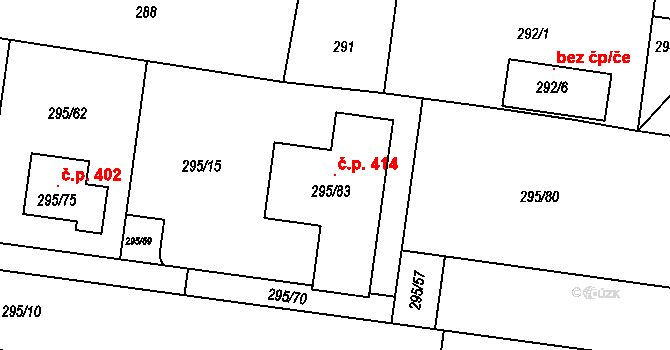 Opatovice 414 na parcele st. 295/83 v KÚ Opatovice u Rajhradu, Katastrální mapa