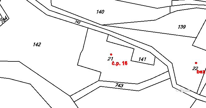Štoutov 16, Čichalov na parcele st. 21 v KÚ Štoutov, Katastrální mapa