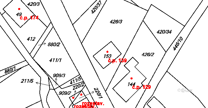 Vysoká Pec 139 na parcele st. 153 v KÚ Vysoká Pec u Nejdku, Katastrální mapa