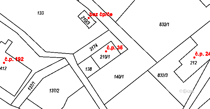 Heřmanice v Podještědí 35, Jablonné v Podještědí na parcele st. 210/1 v KÚ Heřmanice v Podještědí, Katastrální mapa