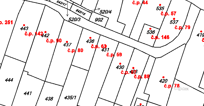 Zakřany 59 na parcele st. 431 v KÚ Zakřany, Katastrální mapa
