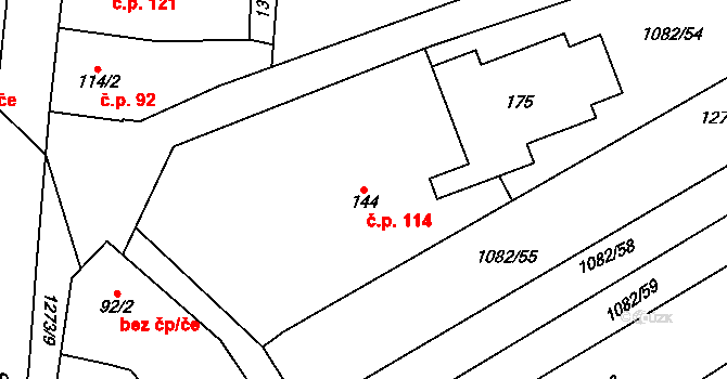 Dražůvky 114 na parcele st. 144 v KÚ Dražůvky, Katastrální mapa