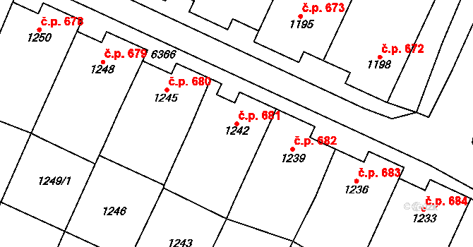 Hovorany 681 na parcele st. 1242 v KÚ Hovorany, Katastrální mapa