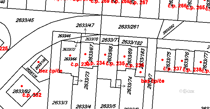 Dačice III 235, Dačice na parcele st. 2633/68 v KÚ Dačice, Katastrální mapa