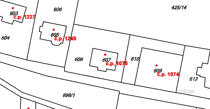 Děčín IV-Podmokly 1075, Děčín na parcele st. 607 v KÚ Podmokly, Katastrální mapa