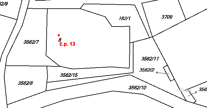 Michnice 13, Rožmitál na Šumavě na parcele st. 8 v KÚ Hněvanov, Katastrální mapa