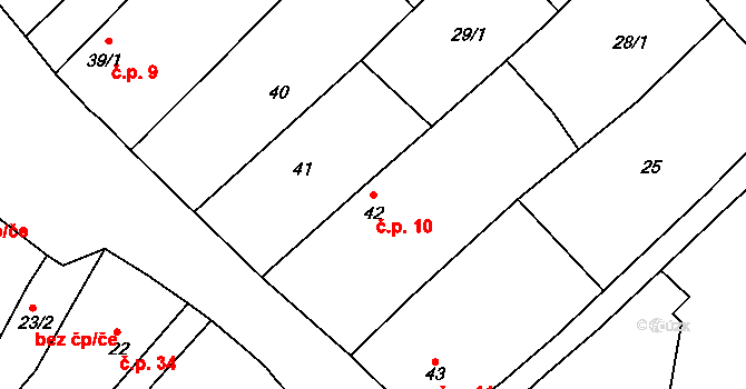 Počeplice 10, Štětí na parcele st. 42 v KÚ Počeplice, Katastrální mapa