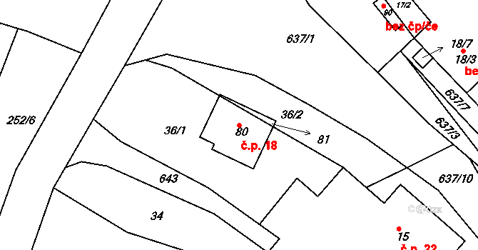 Rakov 18, Markvartice na parcele st. 80 v KÚ Rakov u Markvartic, Katastrální mapa