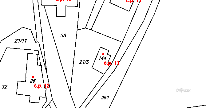 Malá Lhota 11, Velká Lhota na parcele st. 144 v KÚ Malá Lhota u Valašského Meziříčí, Katastrální mapa