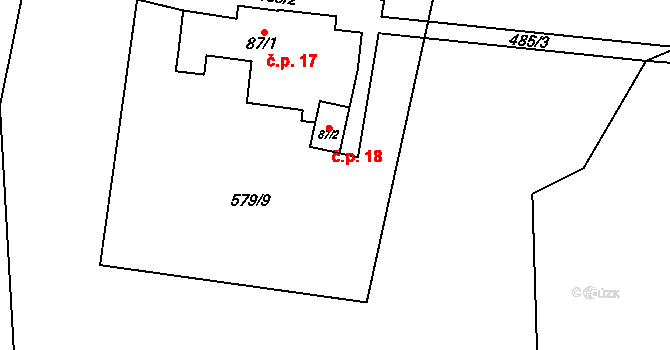 Doubravice 18, Železnice na parcele st. 87/2 v KÚ Cidlina, Katastrální mapa