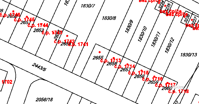 Hořice 1713 na parcele st. 2655 v KÚ Hořice v Podkrkonoší, Katastrální mapa