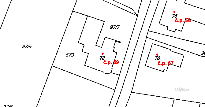Mlýnický Dvůr 59, Červená Voda na parcele st. 78 v KÚ Mlýnický Dvůr, Katastrální mapa