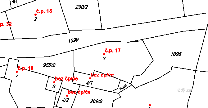 Zahorčice 17, Lnáře na parcele st. 3 v KÚ Zahorčice u Lnář, Katastrální mapa
