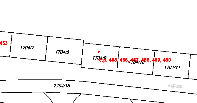 Miřetice u Klášterce nad Ohří 455,456,457,458,459,, Klášterec nad Ohří na parcele st. 1704/9 v KÚ Miřetice u Klášterce nad Ohří, Katastrální mapa