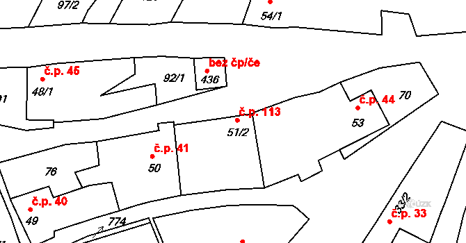 Dukovany 113 na parcele st. 51/2 v KÚ Dukovany, Katastrální mapa