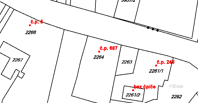 Skřečoň 687, Bohumín na parcele st. 2264 v KÚ Skřečoň, Katastrální mapa