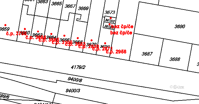 Židenice 2956, Brno na parcele st. 3672/1 v KÚ Židenice, Katastrální mapa