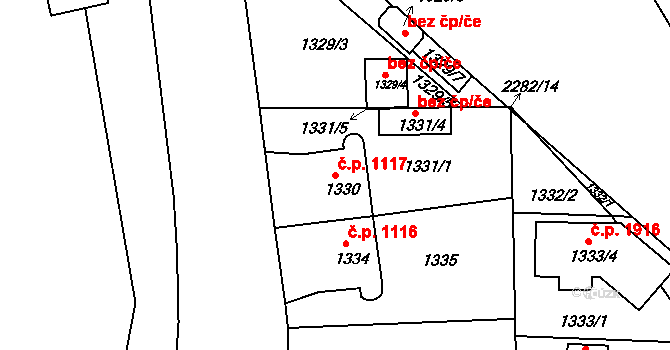 Trnovany 1117, Teplice na parcele st. 1330 v KÚ Teplice-Trnovany, Katastrální mapa