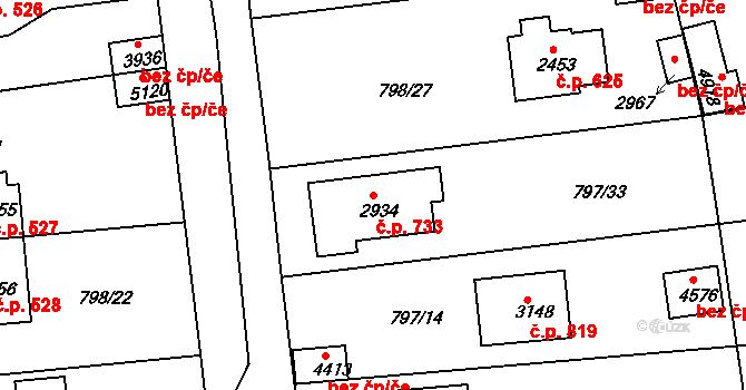 Plzeňské Předměstí 733, Rokycany na parcele st. 2934 v KÚ Rokycany, Katastrální mapa