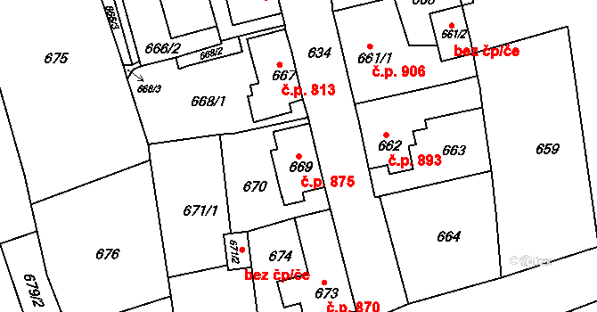 Sokolov 875 na parcele st. 669 v KÚ Sokolov, Katastrální mapa