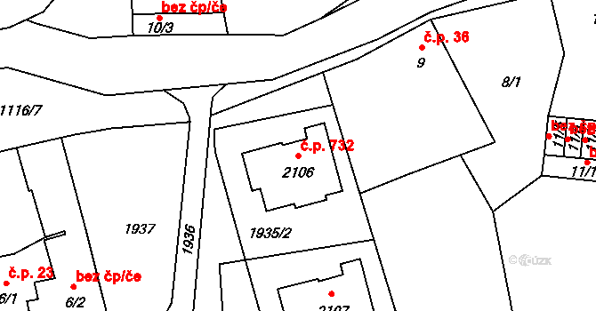 Úšovice 732, Mariánské Lázně na parcele st. 2106 v KÚ Úšovice, Katastrální mapa