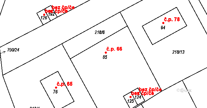 Velké Hydčice 66 na parcele st. 85 v KÚ Velké Hydčice, Katastrální mapa