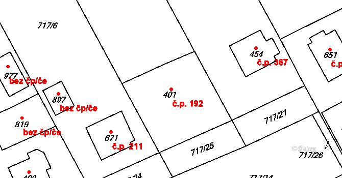 Daliměřice 192, Turnov na parcele st. 401 v KÚ Daliměřice, Katastrální mapa