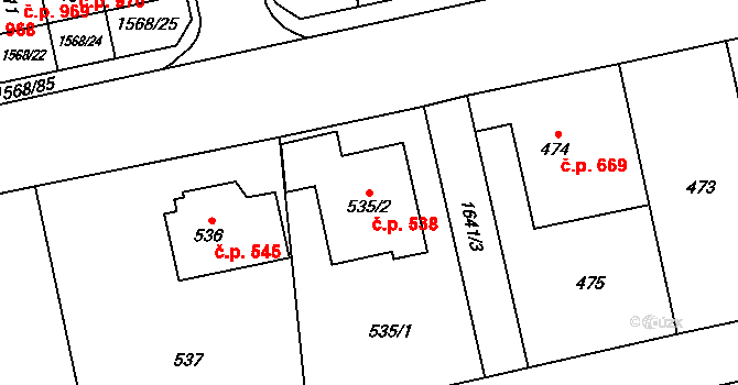 Řeporyje 538, Praha na parcele st. 535/2 v KÚ Řeporyje, Katastrální mapa
