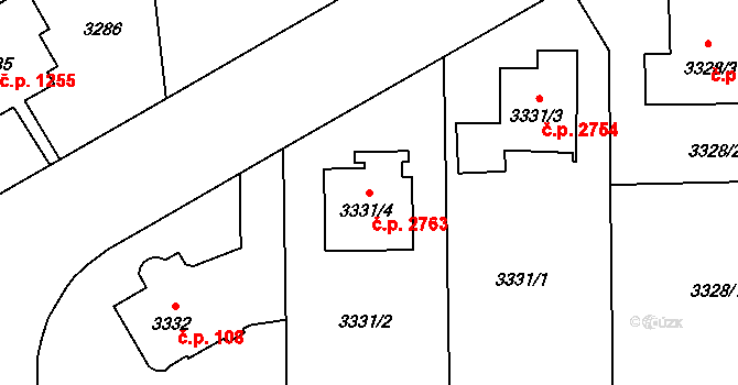 Smíchov 2763, Praha na parcele st. 3331/4 v KÚ Smíchov, Katastrální mapa
