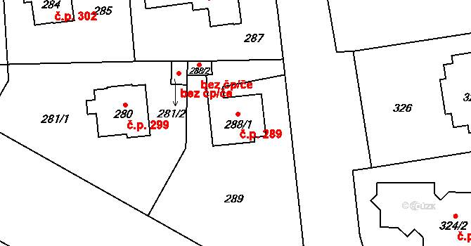 Troja 289, Praha na parcele st. 288/1 v KÚ Troja, Katastrální mapa