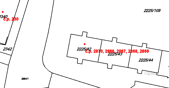 Záběhlice 2866,2867,2868,2869,, Praha na parcele st. 2225/42 v KÚ Záběhlice, Katastrální mapa