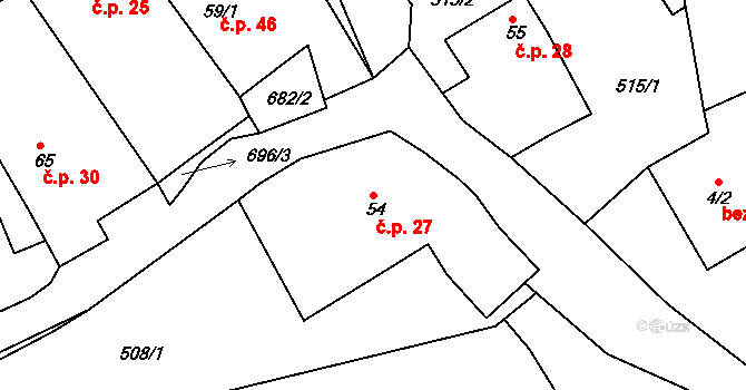 Skuhrov 27, Rožmitál pod Třemšínem na parcele st. 54 v KÚ Skuhrov pod Třemšínem, Katastrální mapa