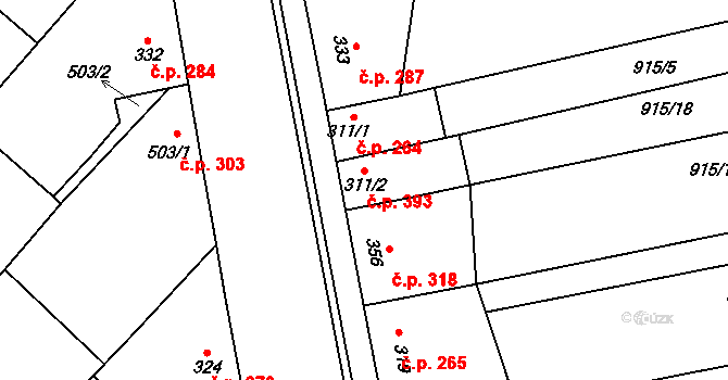 Krumvíř 393 na parcele st. 311/2 v KÚ Krumvíř, Katastrální mapa