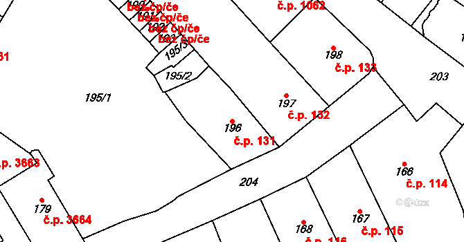 Chomutov 131 na parcele st. 196 v KÚ Chomutov I, Katastrální mapa