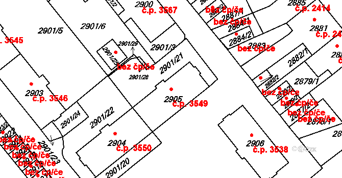 Chomutov 3549 na parcele st. 2905 v KÚ Chomutov II, Katastrální mapa