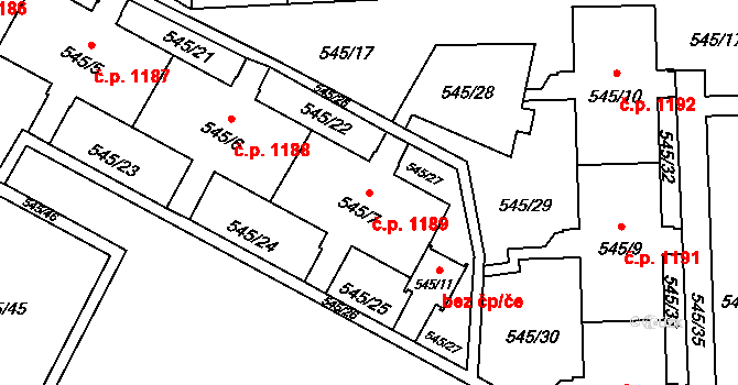 Šumbark 1189, Havířov na parcele st. 545/7 v KÚ Šumbark, Katastrální mapa