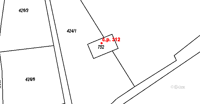 Vyžlovka 312 na parcele st. 752 v KÚ Vyžlovka, Katastrální mapa