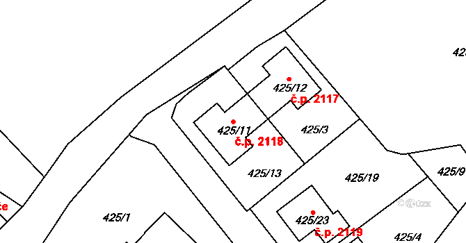 Sokolov 2118 na parcele st. 425/11 v KÚ Sokolov, Katastrální mapa