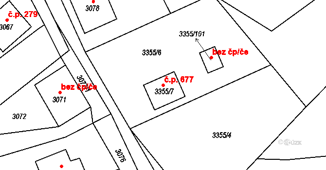 Jablunkov 677 na parcele st. 3355/7 v KÚ Jablunkov, Katastrální mapa