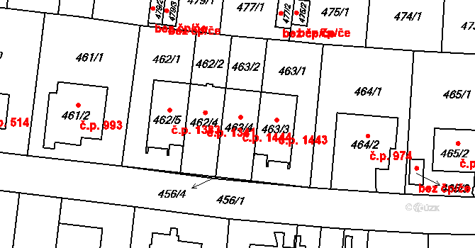 Hostivař 1444, Praha na parcele st. 463/4 v KÚ Hostivař, Katastrální mapa