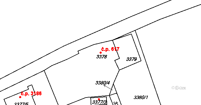 Varnsdorf 617 na parcele st. 3378 v KÚ Varnsdorf, Katastrální mapa