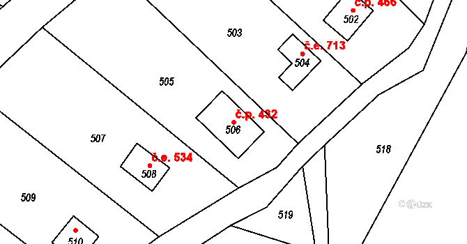 Brná 432, Ústí nad Labem na parcele st. 506 v KÚ Brná nad Labem, Katastrální mapa