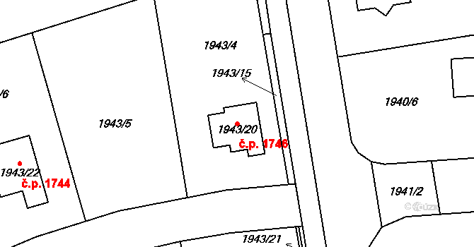 Holešov 1746 na parcele st. 1943/20 v KÚ Holešov, Katastrální mapa