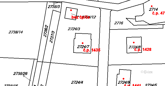 Smržovka 1435 na parcele st. 2724/7 v KÚ Smržovka, Katastrální mapa