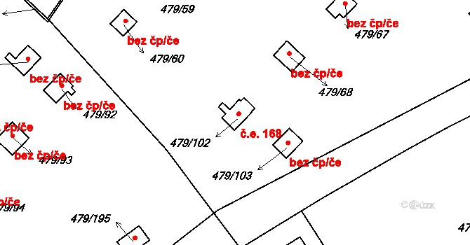 Cholupice 168, Praha na parcele st. 479/102 v KÚ Cholupice, Katastrální mapa