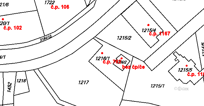 Polanka nad Odrou 762, Ostrava na parcele st. 1216/1 v KÚ Polanka nad Odrou, Katastrální mapa